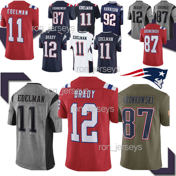 TOP quality 12 Tom Brady New Patriot jerseys 11 Julian Edelman 87 Rob Gronkowski 2019 new jersey can patch