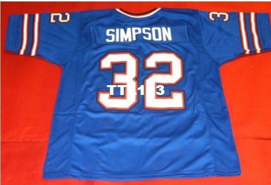 Men Front and back mesh fabric BLUE OJ SIMPSON High quality full embroidery College Jersey sz s-4XL or custom any name or number jersey