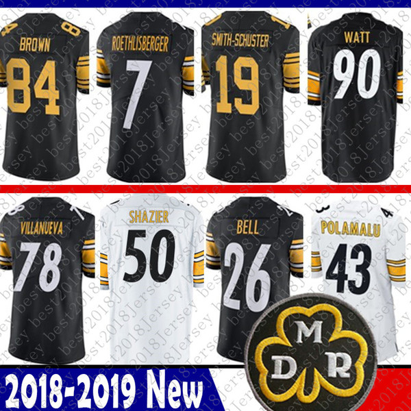 Pittsburgh 19 Juju Smith-Schuster Steelers Jersey 84 Antonio Brown 50 Ryan Shazier 90 T.J. Watt 7 Roethlisberger 26 Bell Bradshaw Villanueva