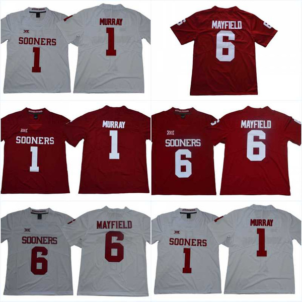 Mens 2018 NCAA Oklahoma Sooners Jersey 1 Kyler Murray 6 Baker Mayfield Red White Limited Stitched College Football Jerseys