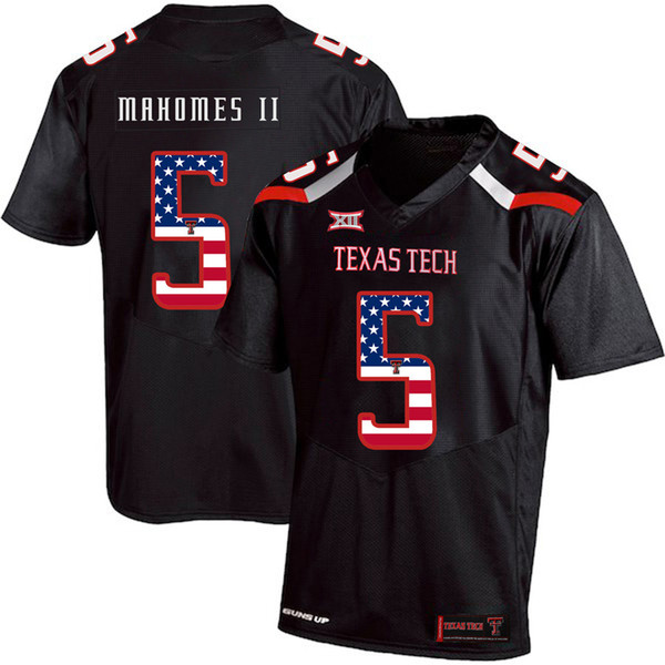 Mens Custom Patrick Mahomes II Football Jersey Texas Tech USA Flag Fashion Print High Quality Stitched College American Football Jerseys