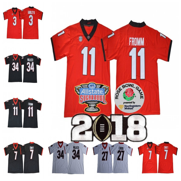 UGA Georgia Bulldogs 11 Jake Fromm 3 Roquan Smith 10 Eason 34 Herchel Walker Red White 2018 NCAA Rose Bowl Championship Sugar Jersey