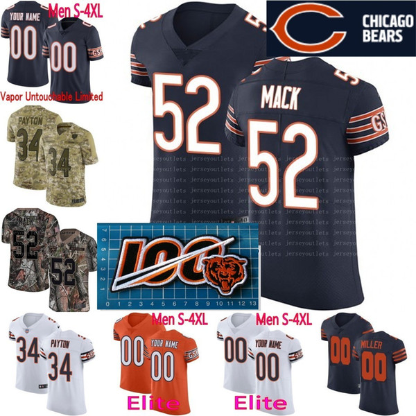 100th season custom Men Youth women Chicago 52 Khalil Mack Mitchell Trubisky Walter Payton Camo Salute to Service bears Elite Jersey 01