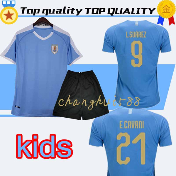 2019 URUGUAY HOME AWAY KIDS SOCCER JERSEYS RODRIGUEZ 7 CAVANI SUAREZ 2020 CHILD JERSEY FOOTBALL SHIRTS KIT