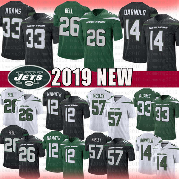 2019 New York 26 Le'Veon Bell 14 Sam Darnold Jets Jersey 33 Jamal Adams 12 Joe Namath 57 C.J. Mosley Black Green White Limlted jerseys cheap