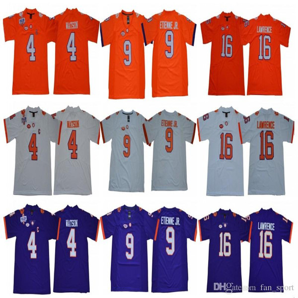 NCAA Men Clemson Tigers 16 Trevor Lawrence 4 Deshaun Watson 9 Travis Etienne Jr. 7 Austin Bryant Orange Purple White College Football Jersey