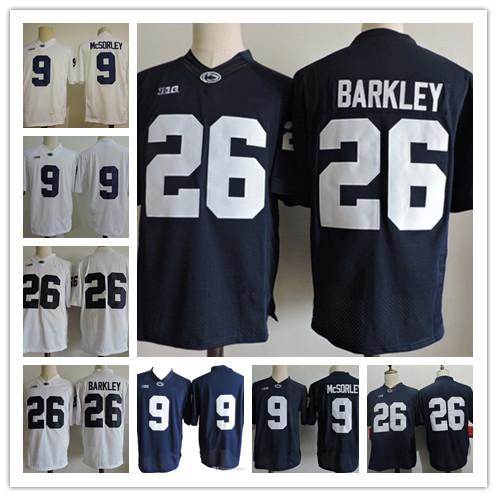 Mens Penn State Nittany Lions #9 Trace McSorley 26 Saquon Barkley Navy Blue White No Name cheap College Stitched Jerseys Size S-3XL