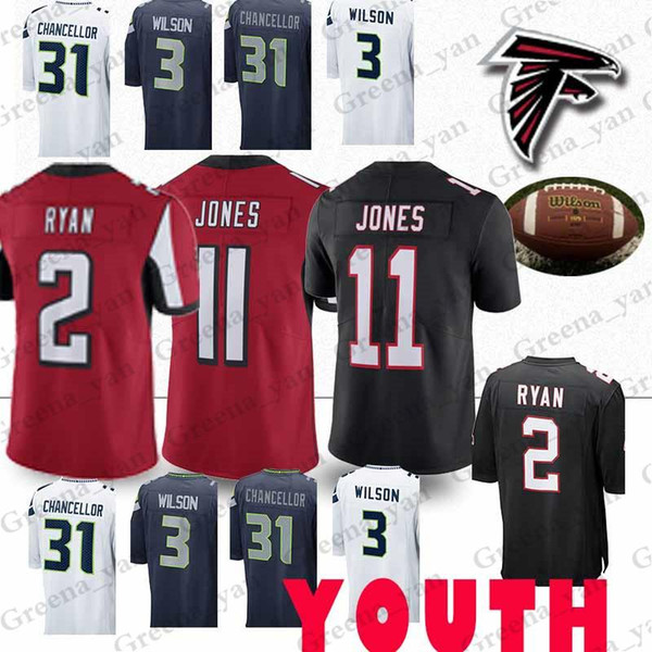 YOUTH Christmas Seattle Jerseys Seahawk Russell 3 Wilson Kam 31 Chancellor Atlanta Falcon Matt 2 Ryan Julio 11 Jones Jersey