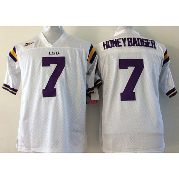 Mens LSU Tigers HONEY BADGER TYRANN MATHIEU Stitched Name&Number American College Football Jersey Size S-3XL