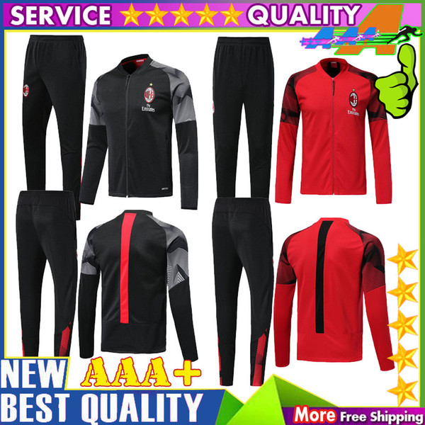 AAA+ 2019 2020 AC Milan soccer jacket Training suit kit HIGUAIN CALHANOGLU BONUCCI Full zipper Football jacket sportswear set tracksuit kits