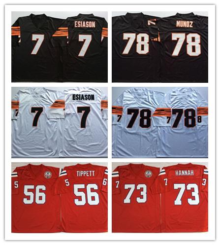 #7 Boomer Esiason #78 Anthony Munoz #56 Andre Tippett #73 John Hannah NCAA Jerseys Color White Black Red Jersey