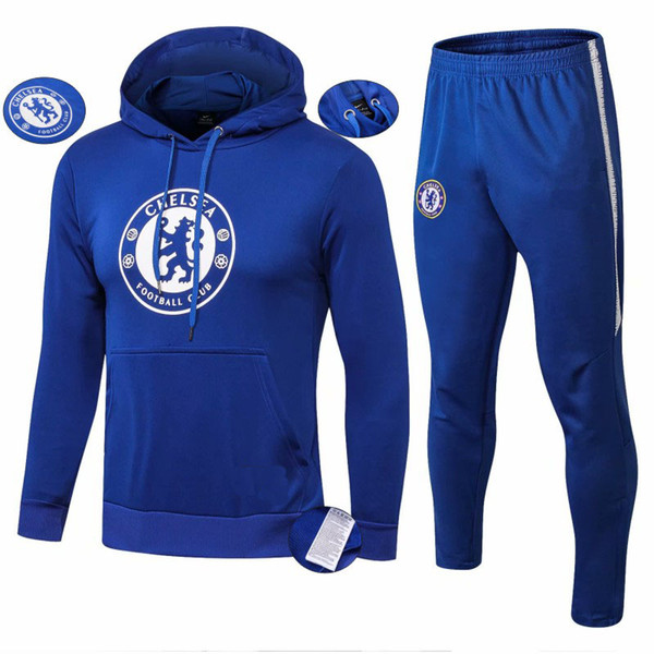 1819Survetement HAZARD,DIEGO COSTA,OSCAR training suit hooded tracksuits tight pants sportswear blue