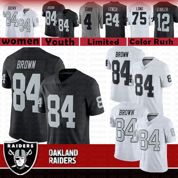 84 Antonio Brown Oakland Football Jersey Raiders Men 2019 New Color Rush bLack 4 Derek Carr 24 Marshawn Lynch 12 Stabler 75 Long youth women