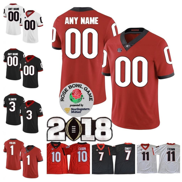 Custom UGA Georgia Bulldogs College Football Any Name Number Personalized 11 Jake Fromm 27 Nick Chubb 10 Jacob Eason Rose Bowl Jerseys