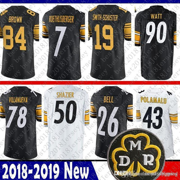 Pittsburgh 19 Juju Smith-Schuster Steelers Jersey 84 Antonio Brown 50 Ryan Shazier 90 T.J. Watt 7 Roethlisberger 26 Bell Bradshaw Villanueva