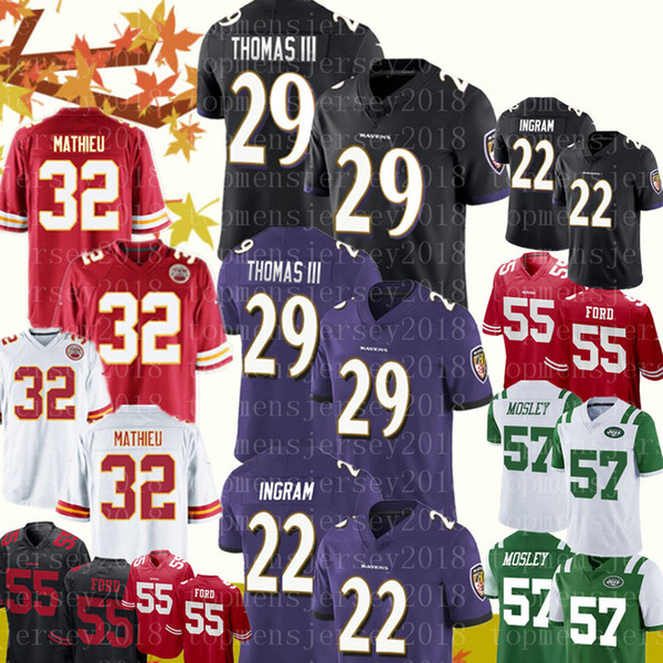 Ravens 29 Earl Thomas Jersey 32 Tyrann Mathieu Chiefs 55 Dee Ford 49ers 57 C.J. Mosley Jets Football Jerseys Baltimore Raven Ingram