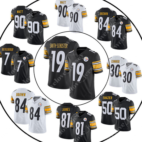 19 Juju Smith-Schuster Pittsburgh jersey Steelers 30 James Conner 84 Antonio Brown 90 T.J. Watt 7 Ben Roethlisberger Jerseys