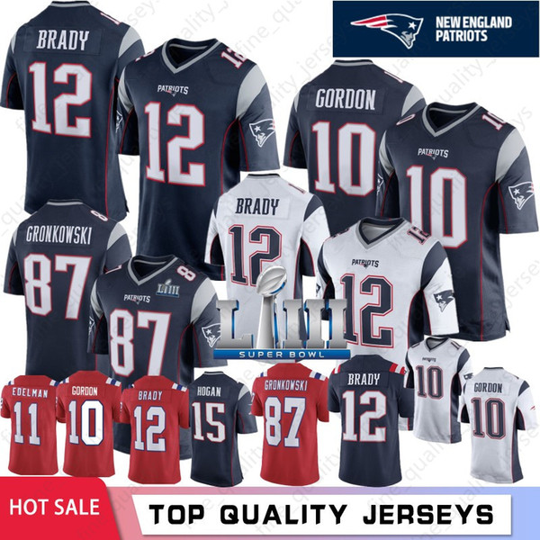 10 Josh Gordon 12 Tom Brady New Patriots Jerseys 87 Rob Gronkowski 2019 Super Bow LIII 92 Harrison 11 Julian Edelman 15 Chris Hogan