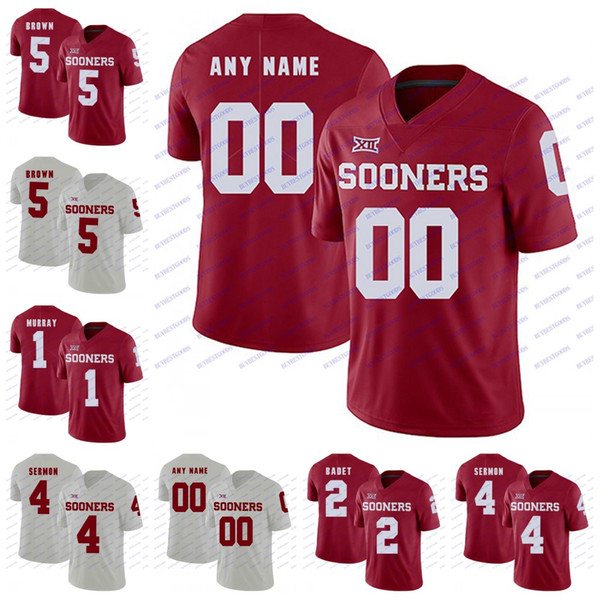 Custom 2018 Oklahoma Sooners #1 Kyler Murray 2 CeeDee Lamb 4 Trey Sermon 5 Marquise Brown Red White College Football Stitched Jerseys S-3XL