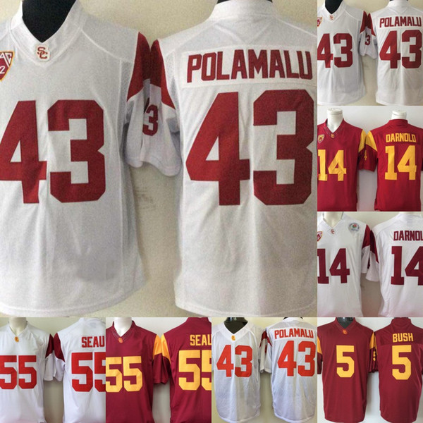 USC Trojans College Jerseys 14 Sam Darnold 43 Troy Polamalu 32 OJ Simpson 55 Junior Seau Red White College Football Stitched Jerseys