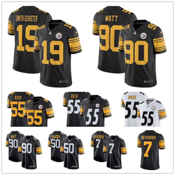 Men's Women's Youth Pittsburgh 19 JuJu Smith-Schuster 90 T.J. Watt 7 Ben Roethlisberger 55 Devin Bush Steelers Football Jerseys