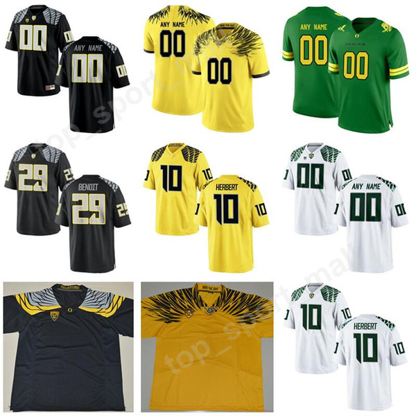 Men Football Oregon Ducks 10 Justin Herbert Jersey College Custom Any Name Number 41 Aidan Schneider 29 Kani Benoit 27 Jacob Breeland