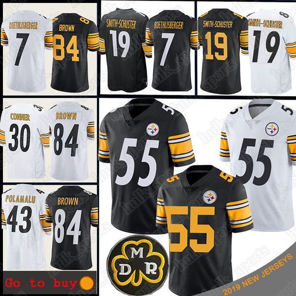 55 Devin Bush jersey Pittsburgh 7 Ben Roethlisberger Steeler jerseys 19 Juju Smith-Schuster 84 Antonio Brown 30 James Conner jerseys