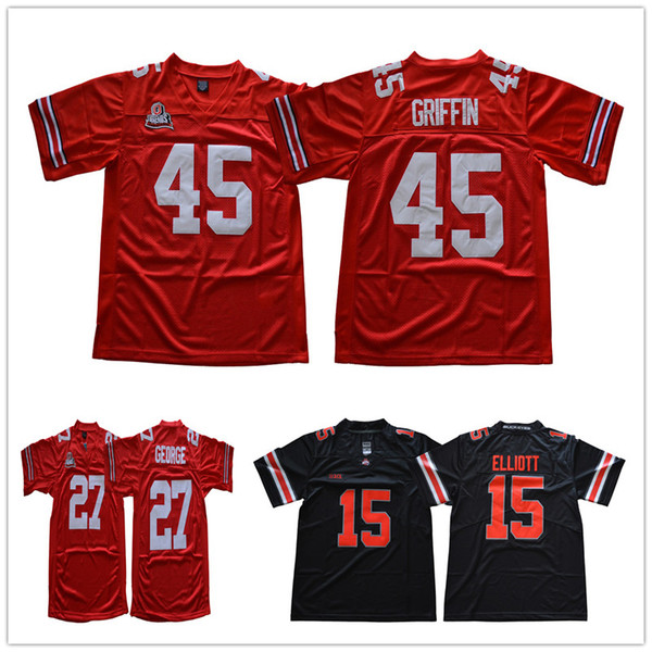 Ohio State Buckeyes MJerseys 27 Eddie George 45 Archie Griffin 15 Elliott Red Black College Football Jersey