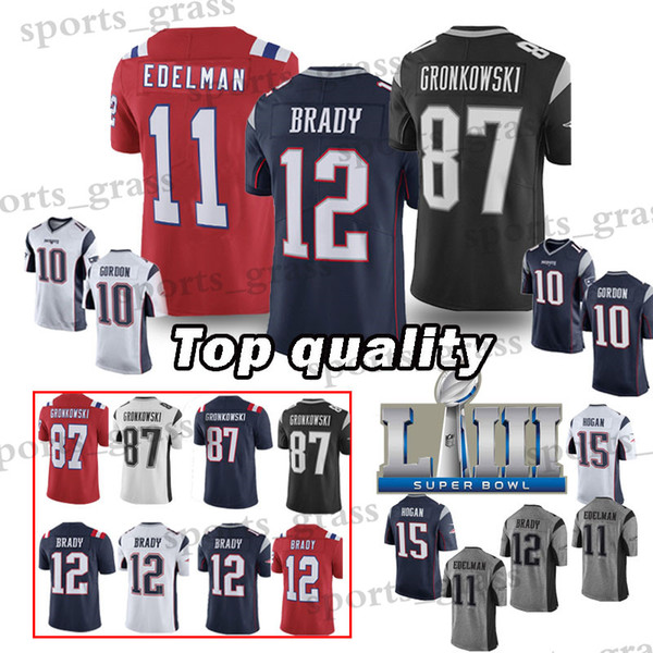 12 Tom Brady 11 Julian Edelman New Patriot jersey 10 Josh Gordon 15 Chris Hogan 87 Rob Gronkowski jerseys 2019 new hot