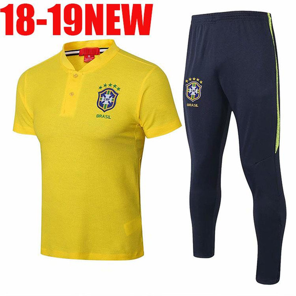 Brazil training suit 2018/19 brazil short sleeves training kits Maillot de foot brazil mens tracksuits tight pants sport suit soccer Unif