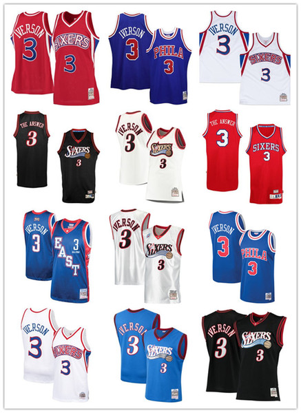 custom 2019 Men's 76ers 3 Allen Iverson Mitchell & Ness White Classics Swingman Philadelphia women kids Jersey