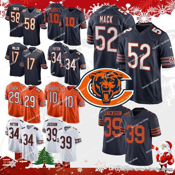 Mack Chicago Bears 52 khalil 39 jackson 10 Mitchell Trubisky 54 Brian Urlacher 58 Roquan Smith 34 Walter Payton 17 jersey Miller