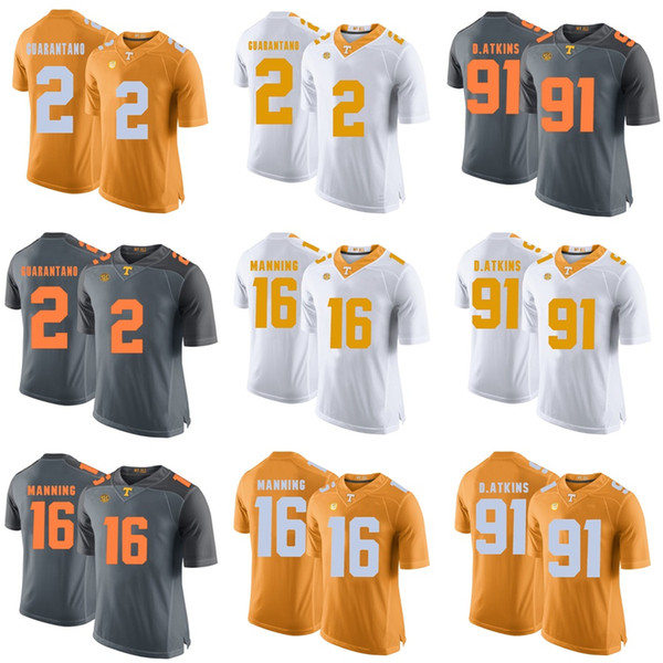 Factory Outlet Cheap Mens Tennessee 16 Manning 2 Guarantano Grey Orange White Best Quality College Football Jerseys,free shipping