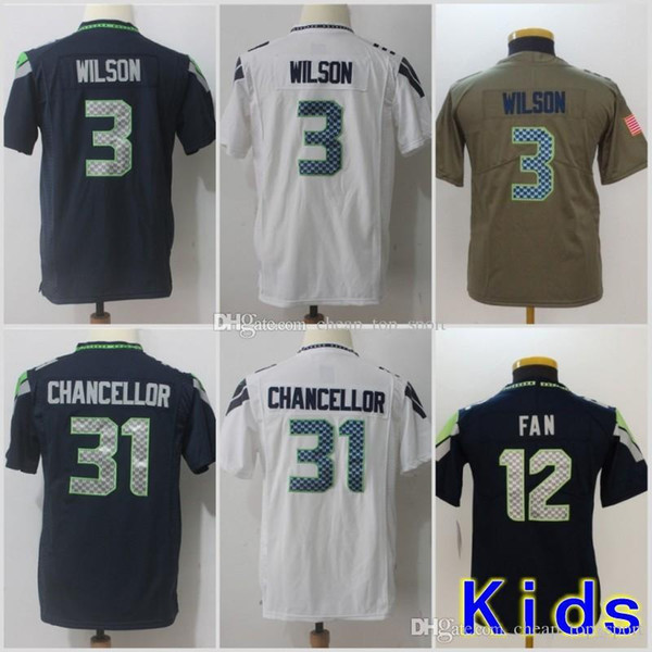 Youth Seattle Jerseys 3 Russell Wilson Seahawks 12th Fan 31 Kam Chancellor Salute to Service Limited Stitched Kids Size S-XL