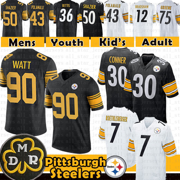 90 T.J. Watt 7 Ben Roethlisberger Pittsburgh Jersey Steelers 30 James Conner 50 Ryan Shazier 43 Troy Polamalu 36 Bettis Bradshaw 75 Greene