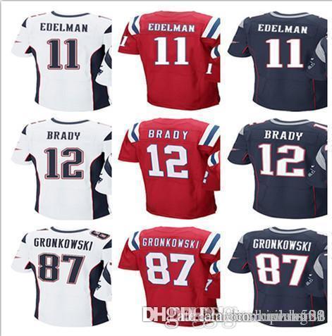 Men's NewEnglandPatriot Jerseys 12 TomBrady jersey 87 RobGronkowski 11 JulianEdelman Rush Home Red Blue White 100% Stitched football Je