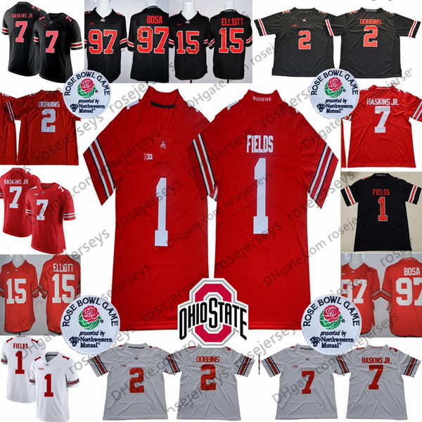 2019 Ohio State Buckeyes #1 Justin Fields #2 JK Dobbins #7 Dwayne Haskins Jr. #97 Nick Bosa #15 Elliott OSU Rose Bowl Jerseys