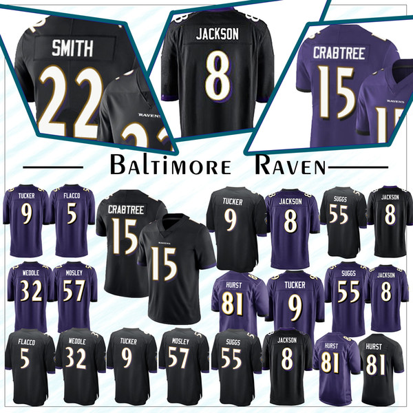 22 Mark Ingram Baltimore jersey Raven 15 Marquise Brown 8 Lamar Jackson 9 Justin Tucker 9 Justin Tucker 32 Eric Weddle Football Jerseys