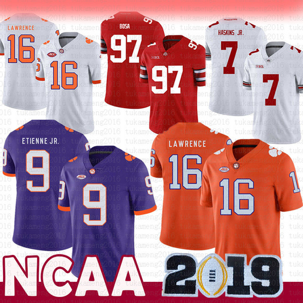 2019 patch 16 Trevor Lawrence Clemson Tigers College NCAA Jersey 9 Travis Etienne Jr. Ohio State Buckeyes 97 Nick Bosa 7 Dwayne Haskins Jr