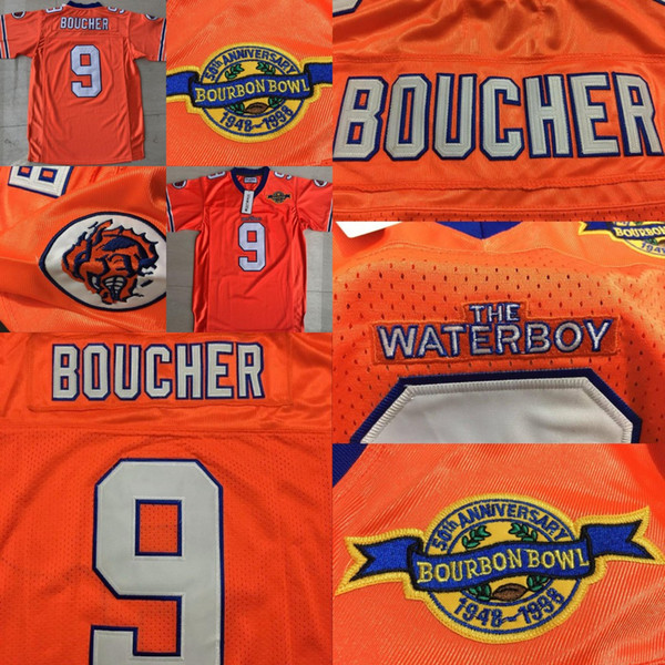 9 Bobby Boucher The Waterboy Football Jersey Adam Sandler #9 Bobby Boucher Orange Stitched Movie Jersey