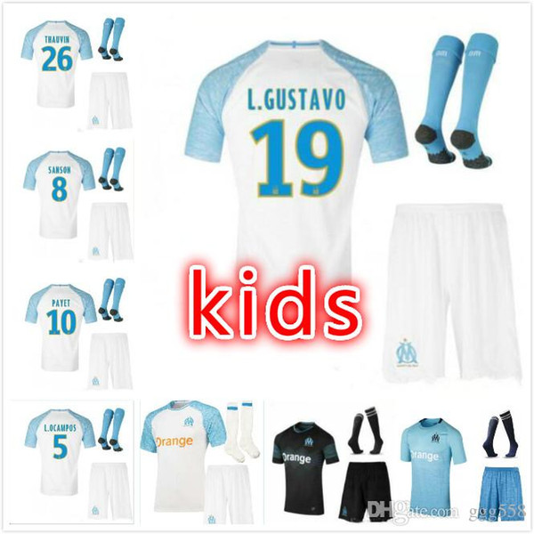 KIDS KIT 2018 2019 Olympique de Marseille jersey soccer L.OCAMPOS 18 19 PAYET CLINTON away 3rd CABELLA L.GUSTAVO GERMAIN maillot de foot