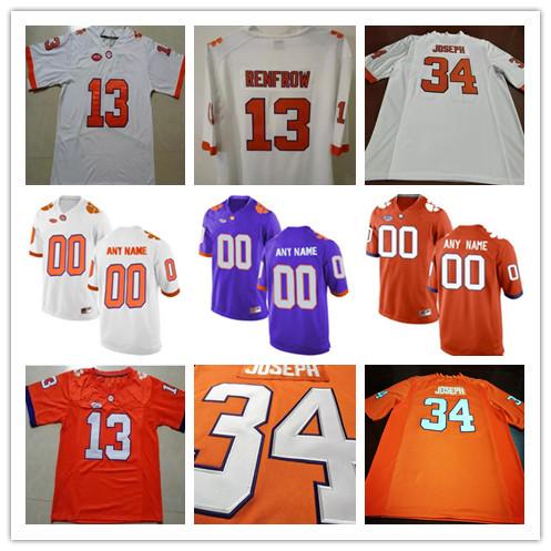 Mens Clemson Tigers College Football 5 Tee Higgins 8 Deon Cain 13 Hunter Renfrow 34 Ray-Ray McCloud White Orange Purple Stitched Jerseys