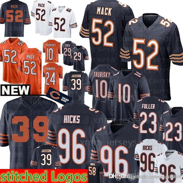 Chicago Bears 52 khalil Mack 96 Akiem Hicks jersey 39 Eddie Jackson 54 Brian Urlacher 34 Walter Payton 24 Howard 23 Kyle Fuller jerseys