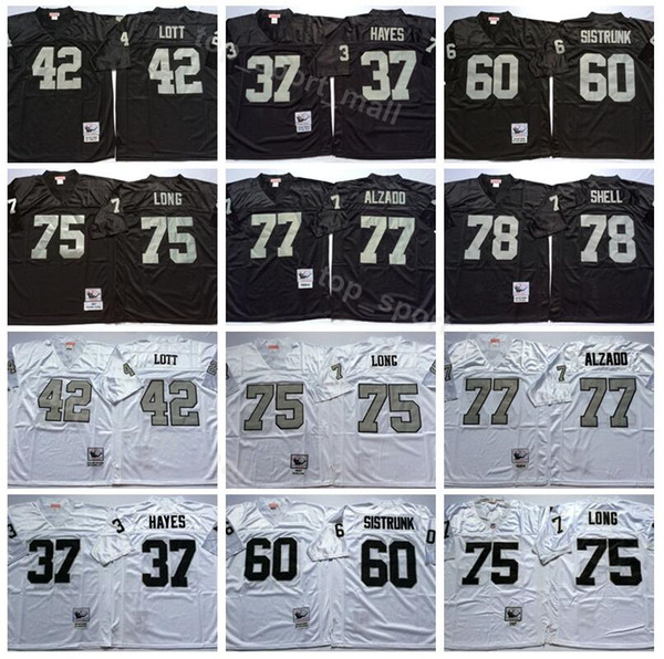 Oakland Vintage Football Raiders 42 Ronnie Lott Jersey Man 37 Lester Hayes 75 Howie Long 77 Lyle Alzado 78 Art Shell Black White