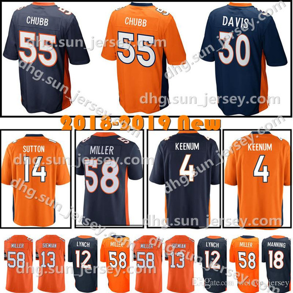 Men's Denver Bronco #4 Case Keenum Jersey 13 Trevor Siemian 58 Von Miller 30 Terrell Davis Jerseys