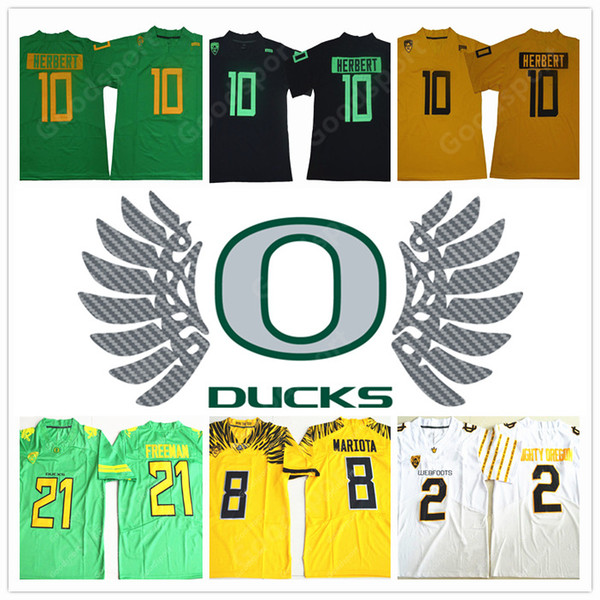 2019 HOT Oregon Ducks COLLEGE NCAA Royce Freeman 21 Marcus Mariota 8 Justin Herbert 10 Jersey Rose Bowl Football sport shirts 100th