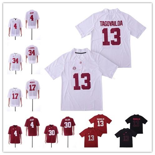 NCAA Alabama Crimson Tide #13 Tua Tagovailoa 4 Jerry Jeudy 34 D.Harris 30 Mack Wilson 17 Jaylen Waddle Football Jerseys