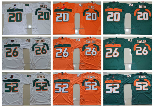 Vintage Miami Hurricanes College Football Jerseys Men Youth 26 Sean Taylor 52 Ray Lewis R.Lewis 20 Ed Reed University Football Shirts