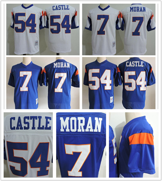 Men Blue Mountain State Movie Jersey 7 Alex Moran 54 Kevin Thad Castle Blue White stitched College football jerseys Cheap