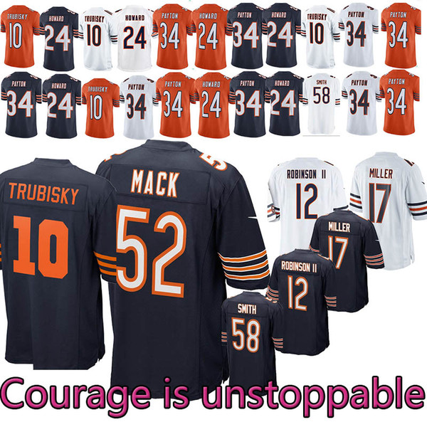 2018~19 New Chicago Bears Football Jersey 12 ROBINSONII 58 SMITH 54 URLACHER 24 HOWARD 29 COHEN 34 PAYTON 17 MILLER 10 52 Jersey